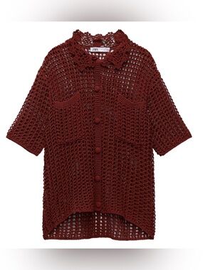 Zara Open-Knit Short Sleeve Cardigan - Rust Red